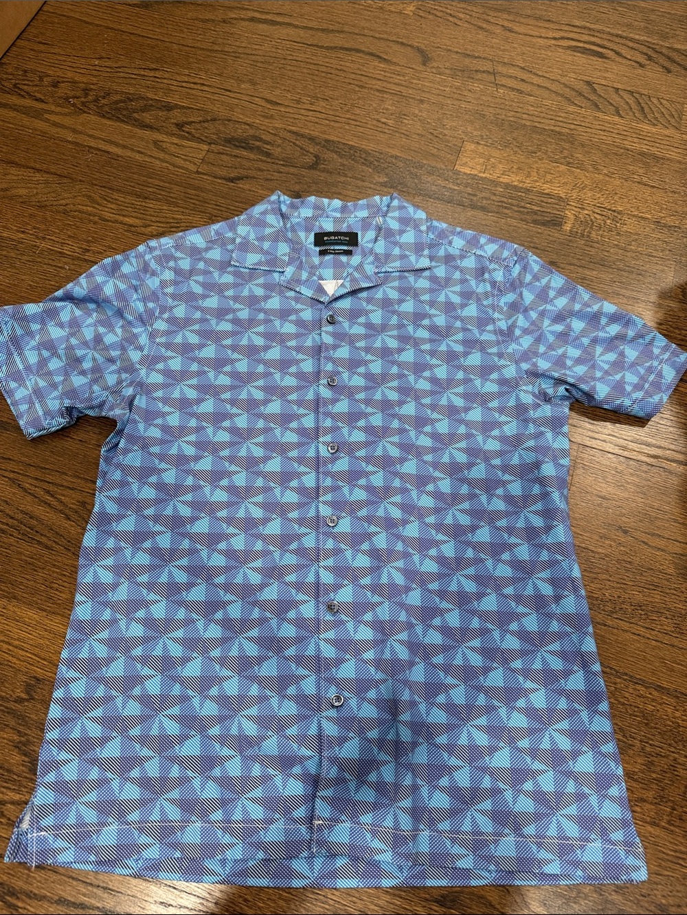 Bugatchi Short-Sleeve Geometric Pattern Blue & Light Blue Shirt